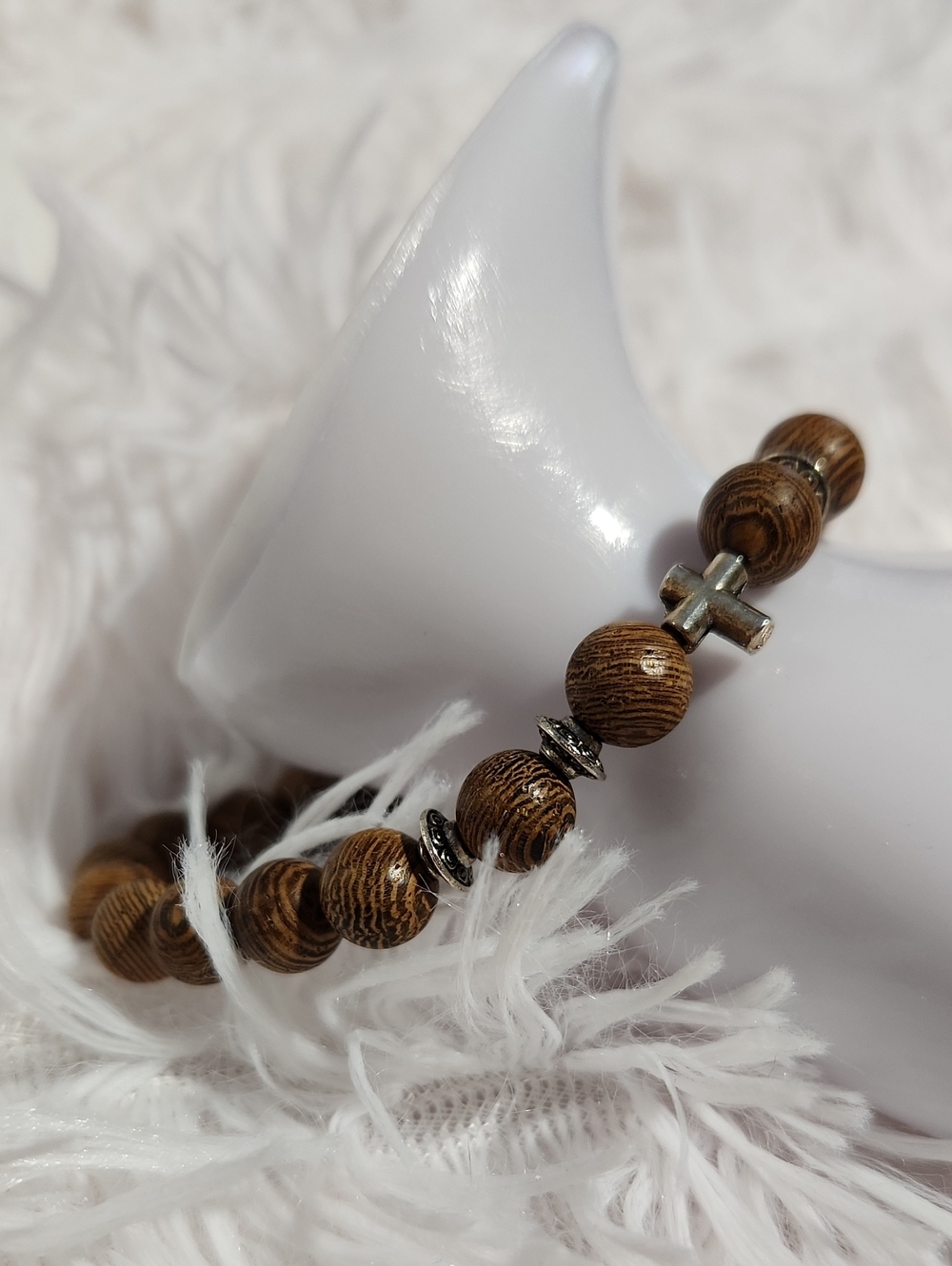 Wood Bead Cross Stretch Bracelet - Brown